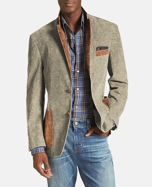 更改 Daily Herringbone Single Breasted Pockets Design Notch Lapel Blazer