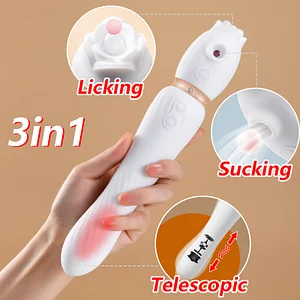 3-in-1 Rose Crown Vibrator Warming Swinging Tongue-licking Sucking Strong Shock Av Stick