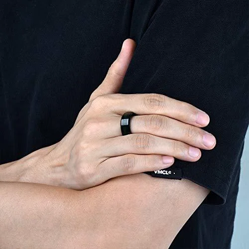 Black with High Polish Green Wood Inlay and Beveled Edges Tungsten Carbide Rings With Mens And Womens 8MM