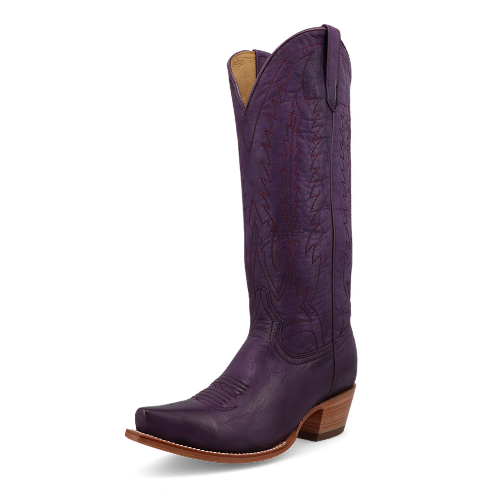 Purple Vegan Leather Snip Toe Embroidered Mid-Calf Cowgirl Boots Nicepairs