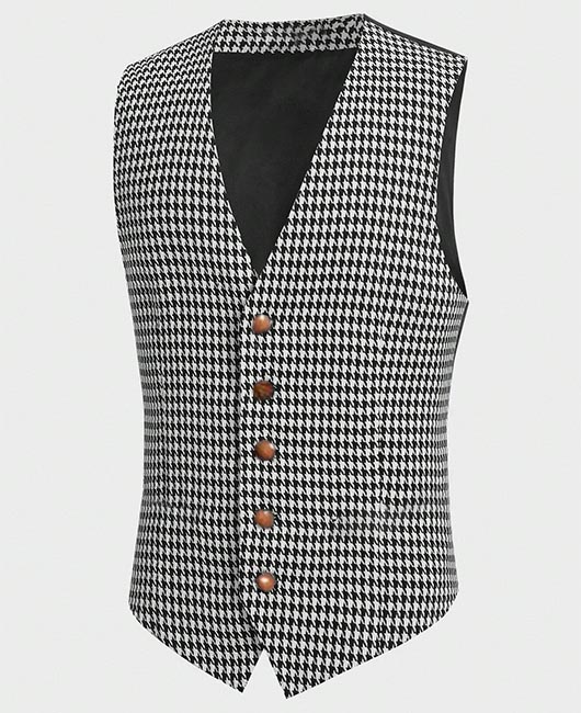 Houndstooth Pattern V Neck Single Breasted Vest