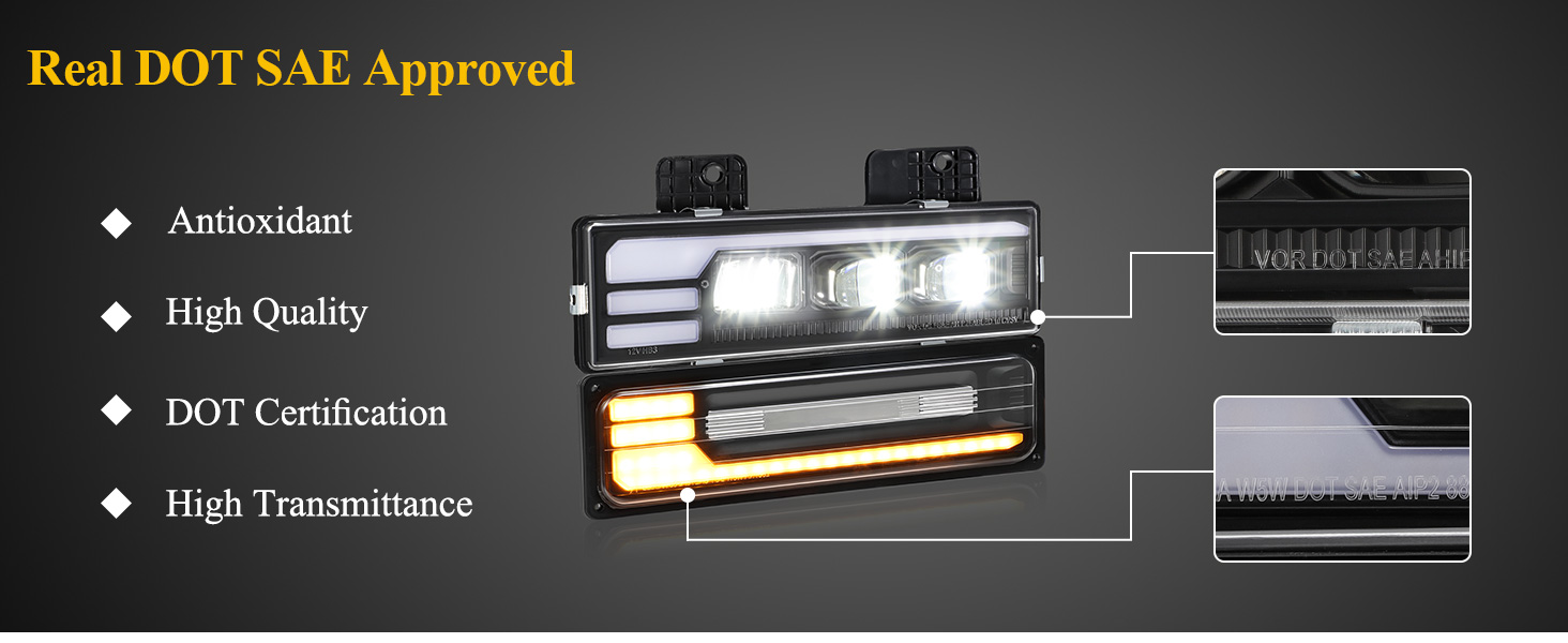 88-98 Silverado C K 1500 2500 3500 LED Headlights Assembly DOT Start Animation DRL Sequential Turn