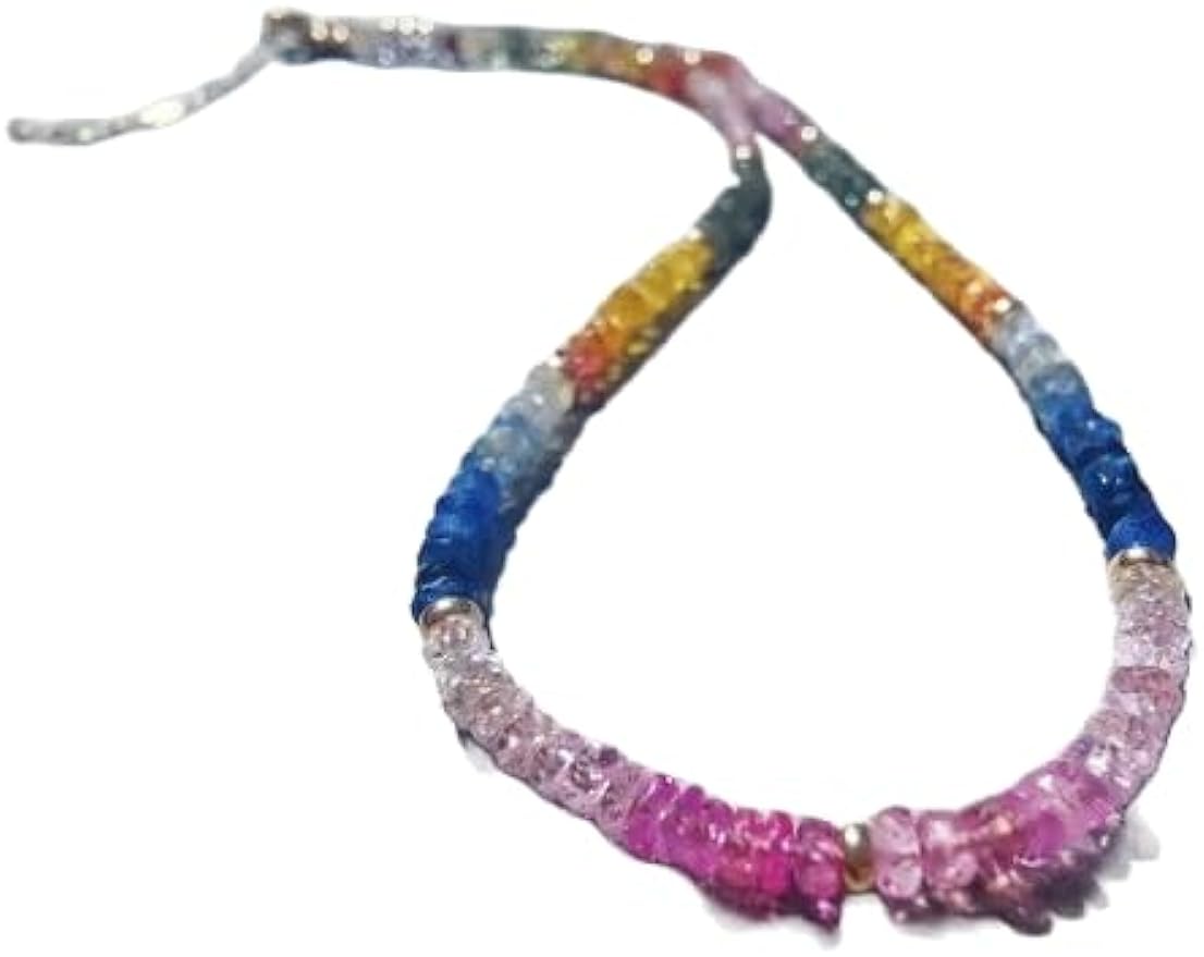 LKBEADS Natural Rainbow sapphire  Necklace rondelle 5-7mm faceted 16inch Full strand Beads Jewelry Gemstone Necklace crystal healing energy stone Necklace for Women