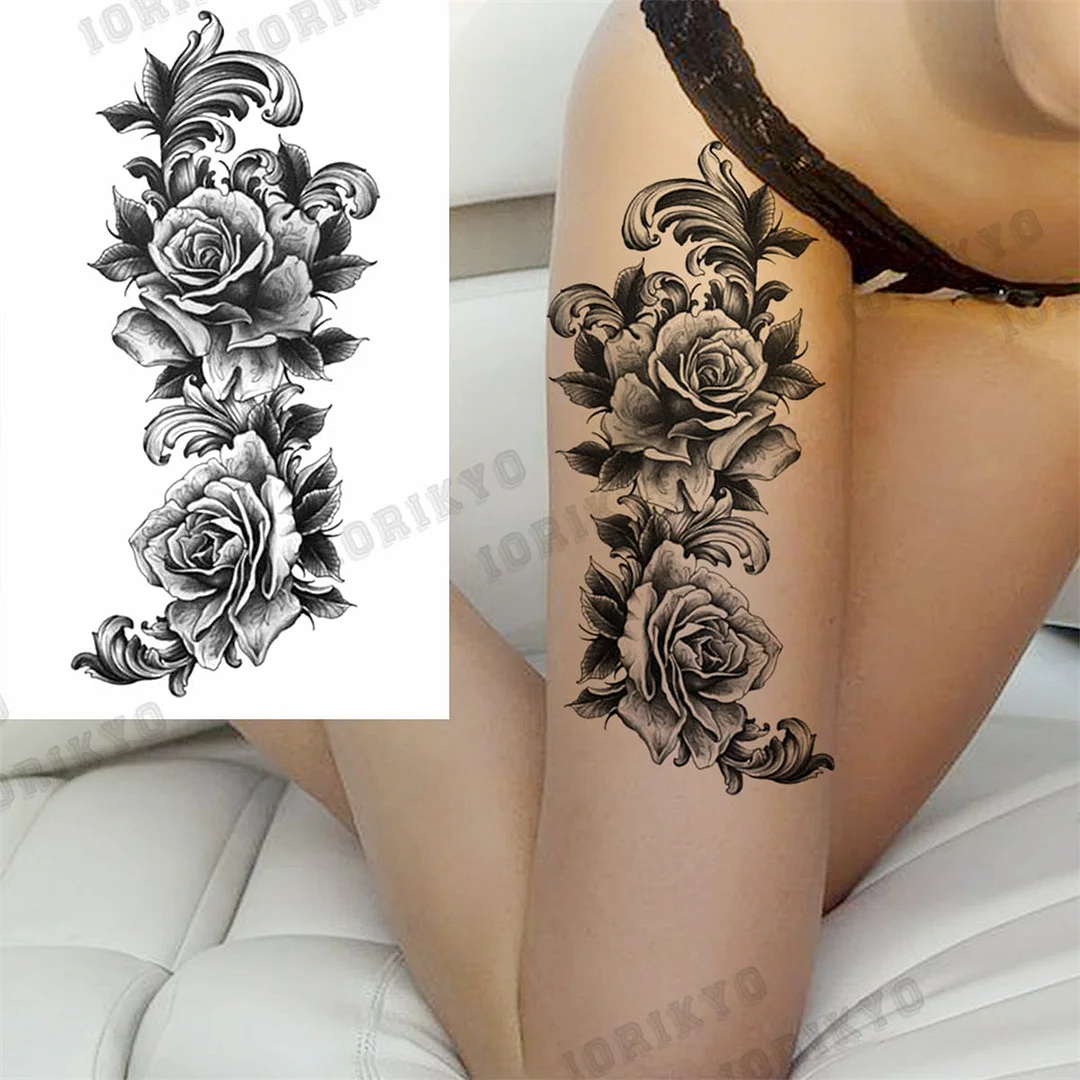 3D Skull Rose Flower Temporary Tattoos For Women Men Geometry Tiger Compass Mandala Fake Tattoo Washable Body Art Painting Tatoo