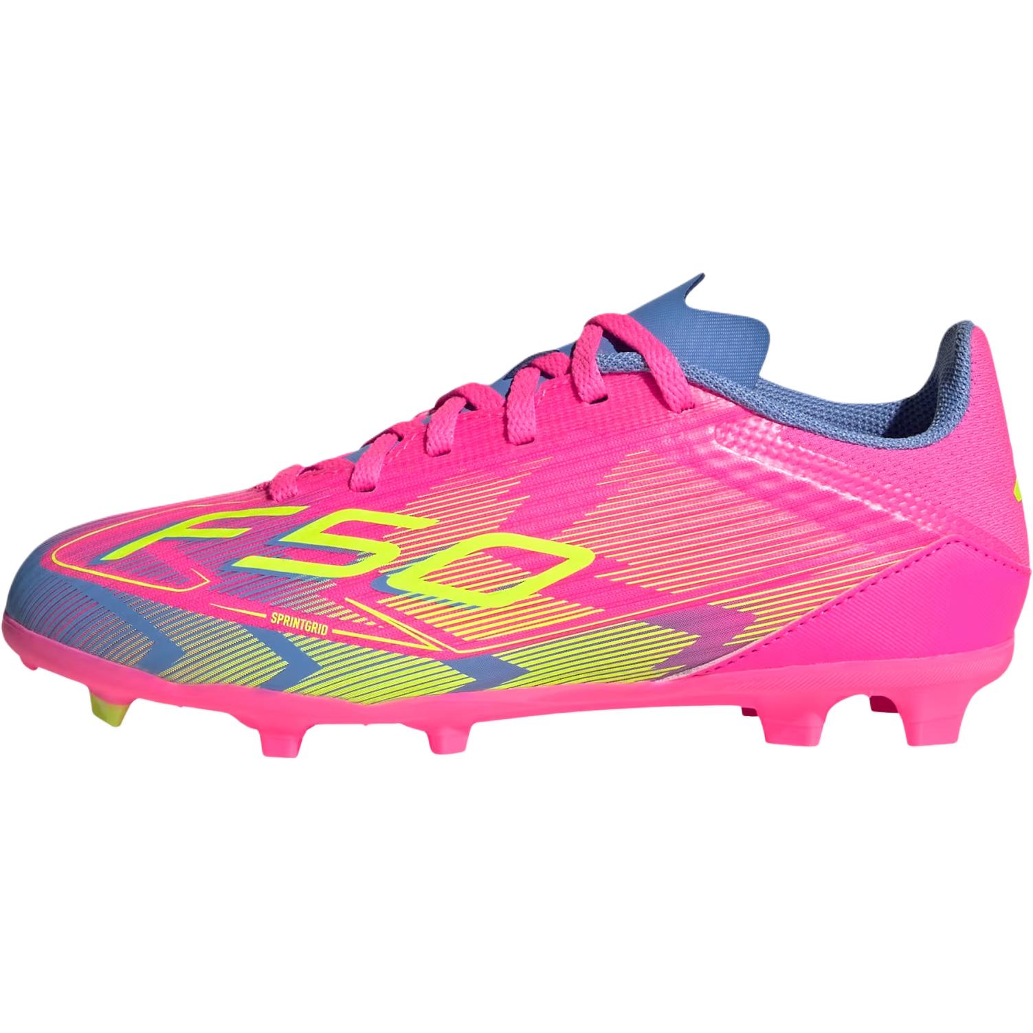 Adidas F50 League Anti Slip Wear Resistant Low Top Kids' Soccer Shoes Clear Pink/Clear Lemon/Merged Blue Kids'