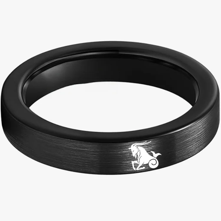 Men Women Black Capricorn Tungsten Carbide Rings Couple Wedding Bands Flat Comfort Fit 4MM 6MM 8MM Width