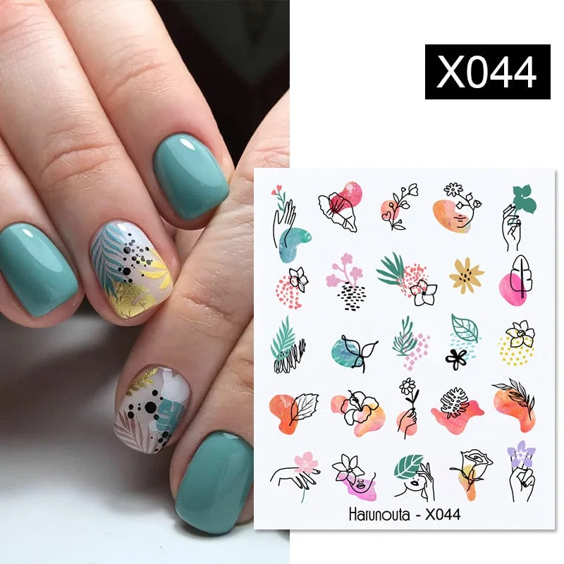 1Pc Spring Water Nail Decal And Sticker Flower Leaf Tree Green Simple Summer DIY Slider For Manicuring Nail Art Watermark