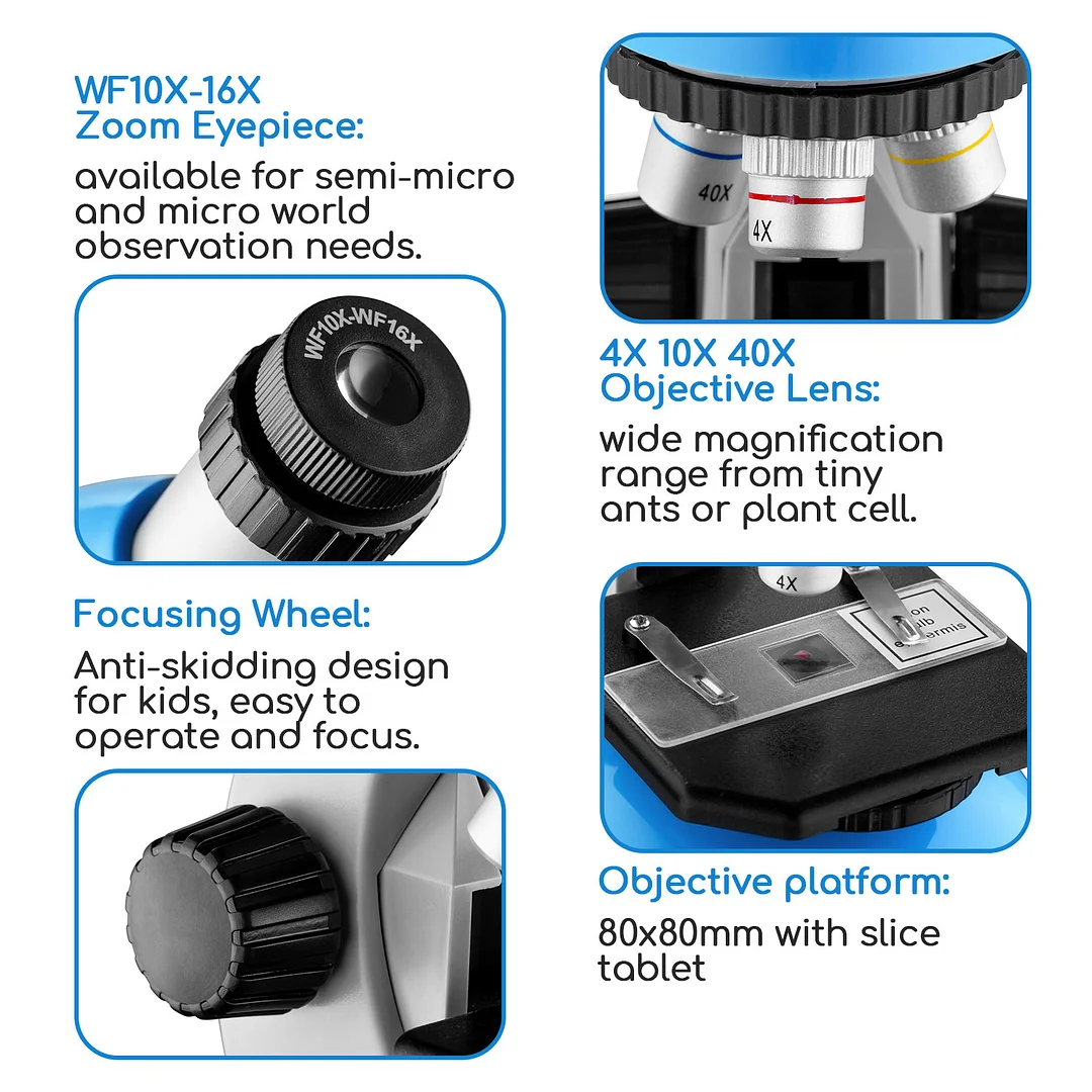 BEBANG 40X-640X Microscopes for Kids, Microscope with Slides Kit, Phone Holder, Kids Microscope for Early Education Home Learning