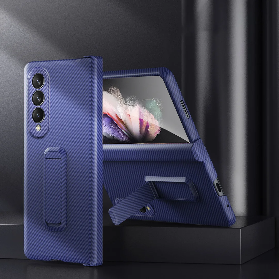 Luxury Carbon Fiber Phone Case With Hinge Kickstand And Screen Protector For Galaxy Z Fold3/Fold4