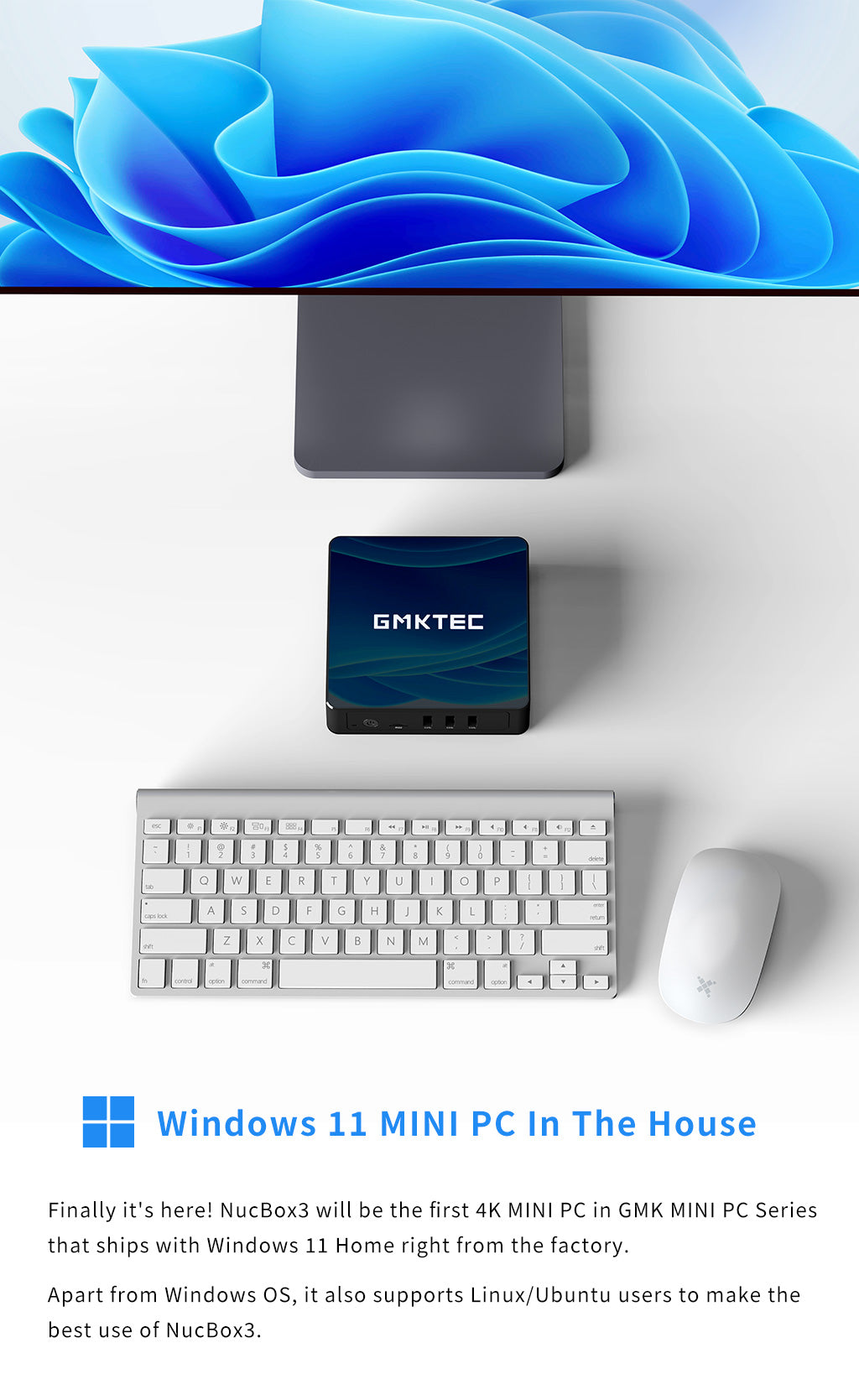 NucBox 3 Mini PC--Windows 11 Home OS + 4K 60Hz DP Port