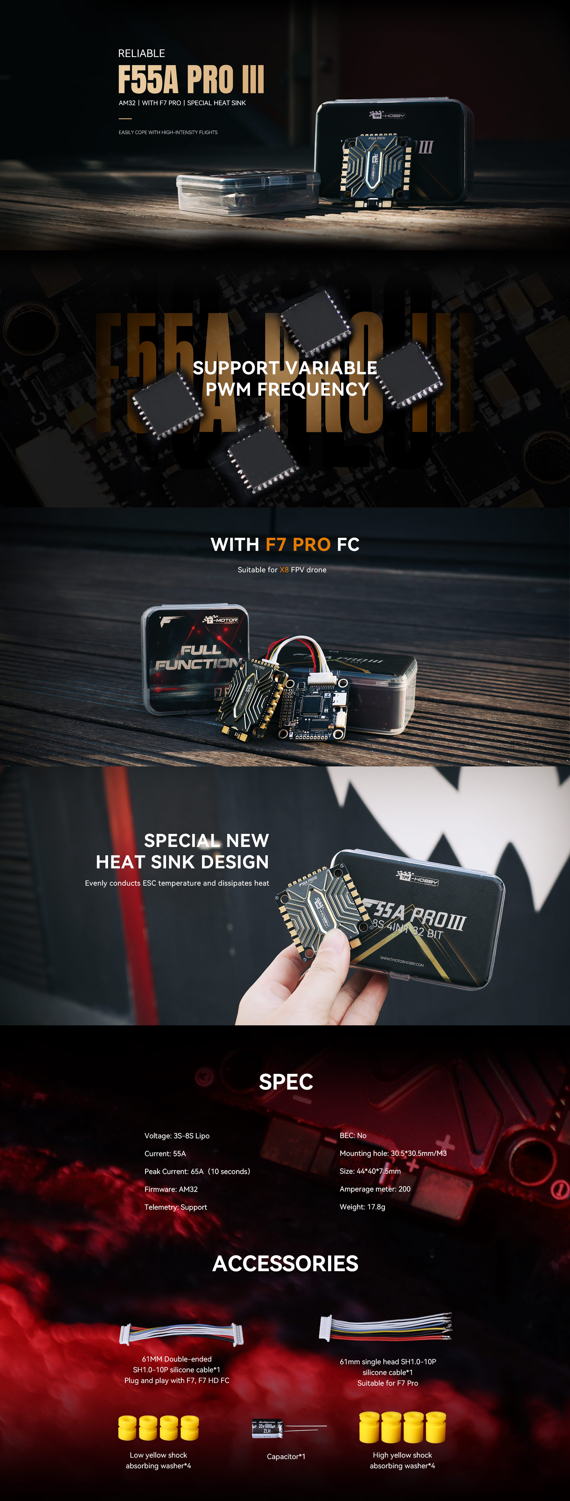 T-Motor F55A PROIII 3-8S AM32 4in1 ESC