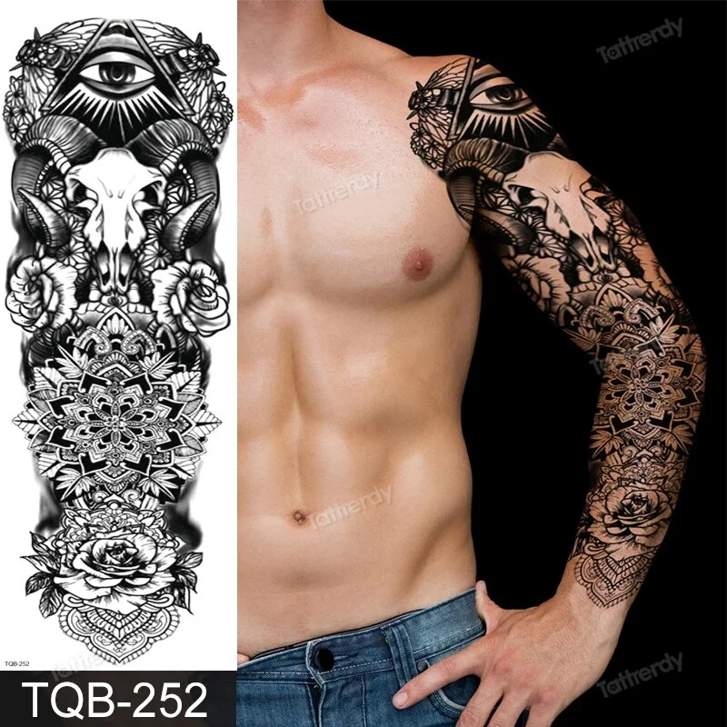 Sdrawing Temporary Tattoos men large full arm sleeve tattoo god wolf moon dragon lion king tiger forest tattoo designs big body