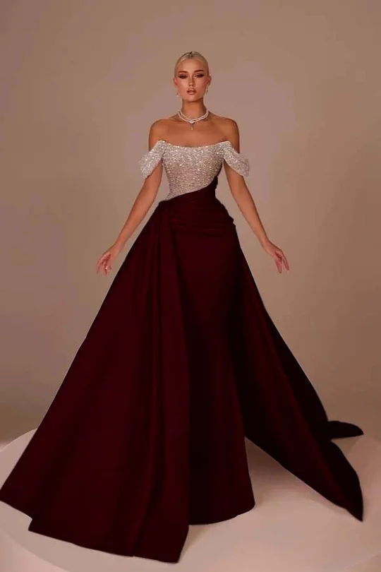 Lvs&Broner Off the Shoulder Strapless Mermaid Long Prom Dress With Sequins