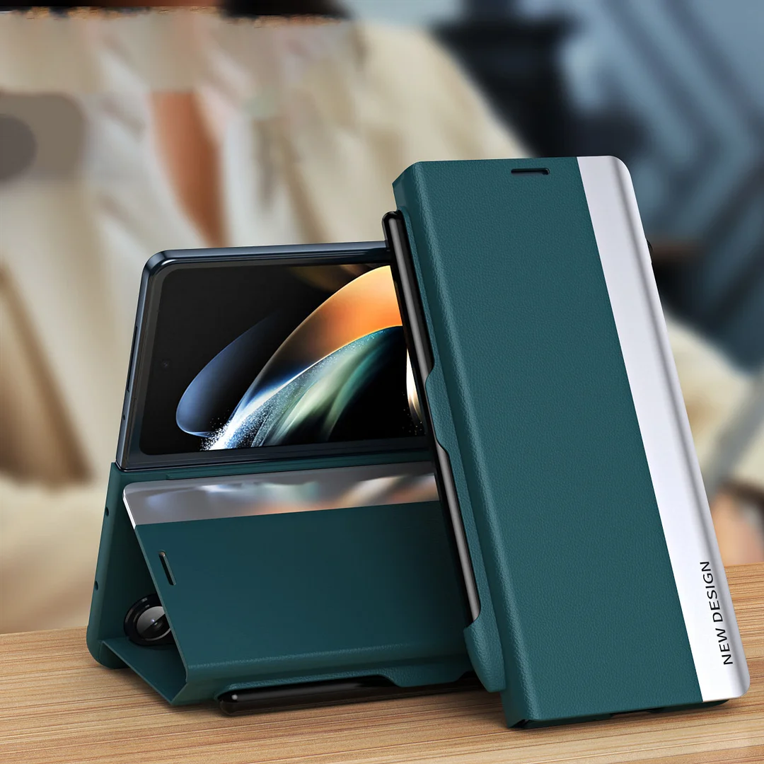 Luxury Electroplated Leather Magnetic Phone Case With Phone Stand,Stylus,Stylus Slot And Hinge For Galaxy Z Fold3/ Fold4/Fold5