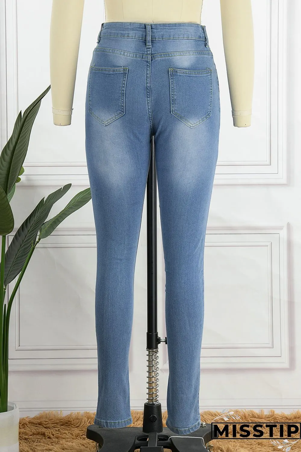 Black Fashion Casual Solid Patchwork High Waist Skinny Denim Jeans