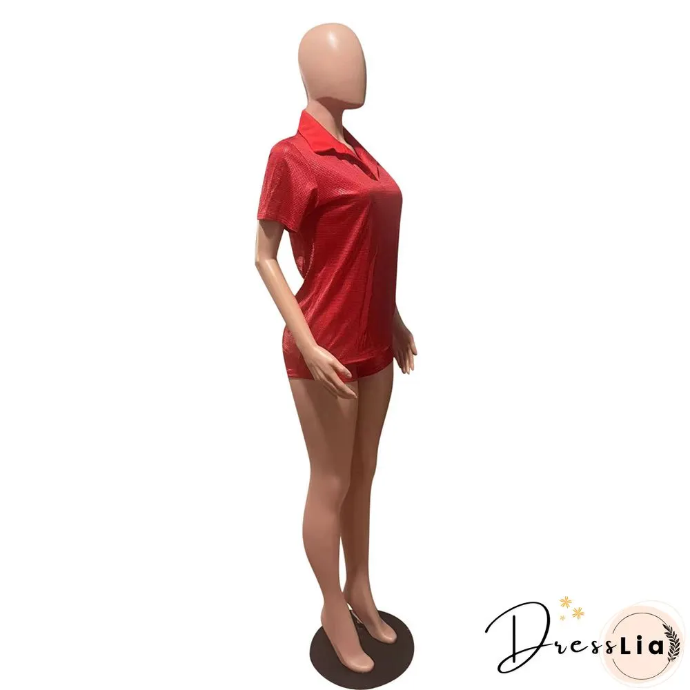 Short Sleeve Bronzing T-Shirt Casual Biker Shorts Outfit