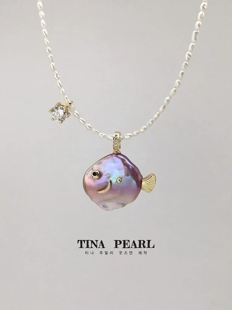 2024 tina pearls natural pearls speical fish pearls  cute fish necklace  DHL free shipping 42cm+5cm