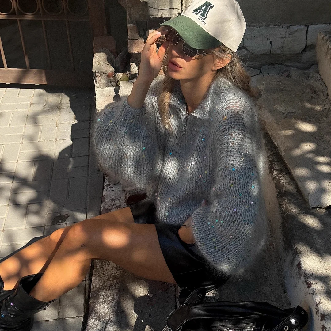 Athvotar Athvotar Lazy Knitted Casual Sweater Gray Camel Two-Color High-End One-Shoulder Vest With Wide-Legged Trousers