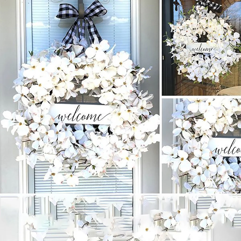Dogwood White Flower Simulation Wreath Prop Hanging Ornament