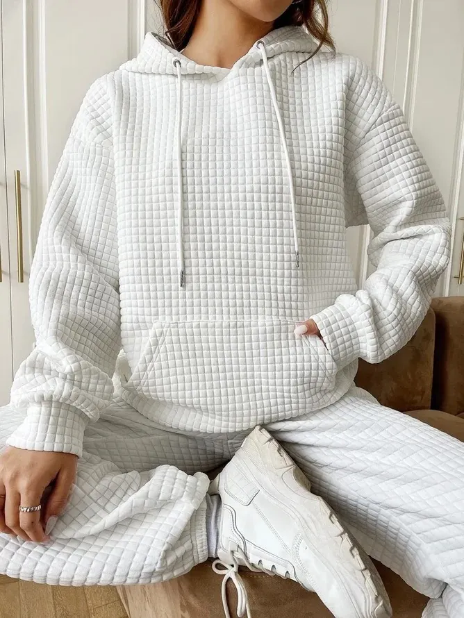 PASUXI Womens Hoodies Casual Long Sleeve Drawstring Waffle Pullover Tops Loose Hooded Sweatshirt with Pocket 