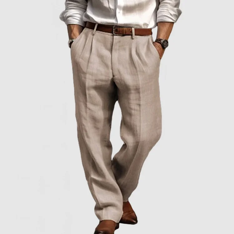 Gentleman's Casual Cotton Linen Straight Leg Pants