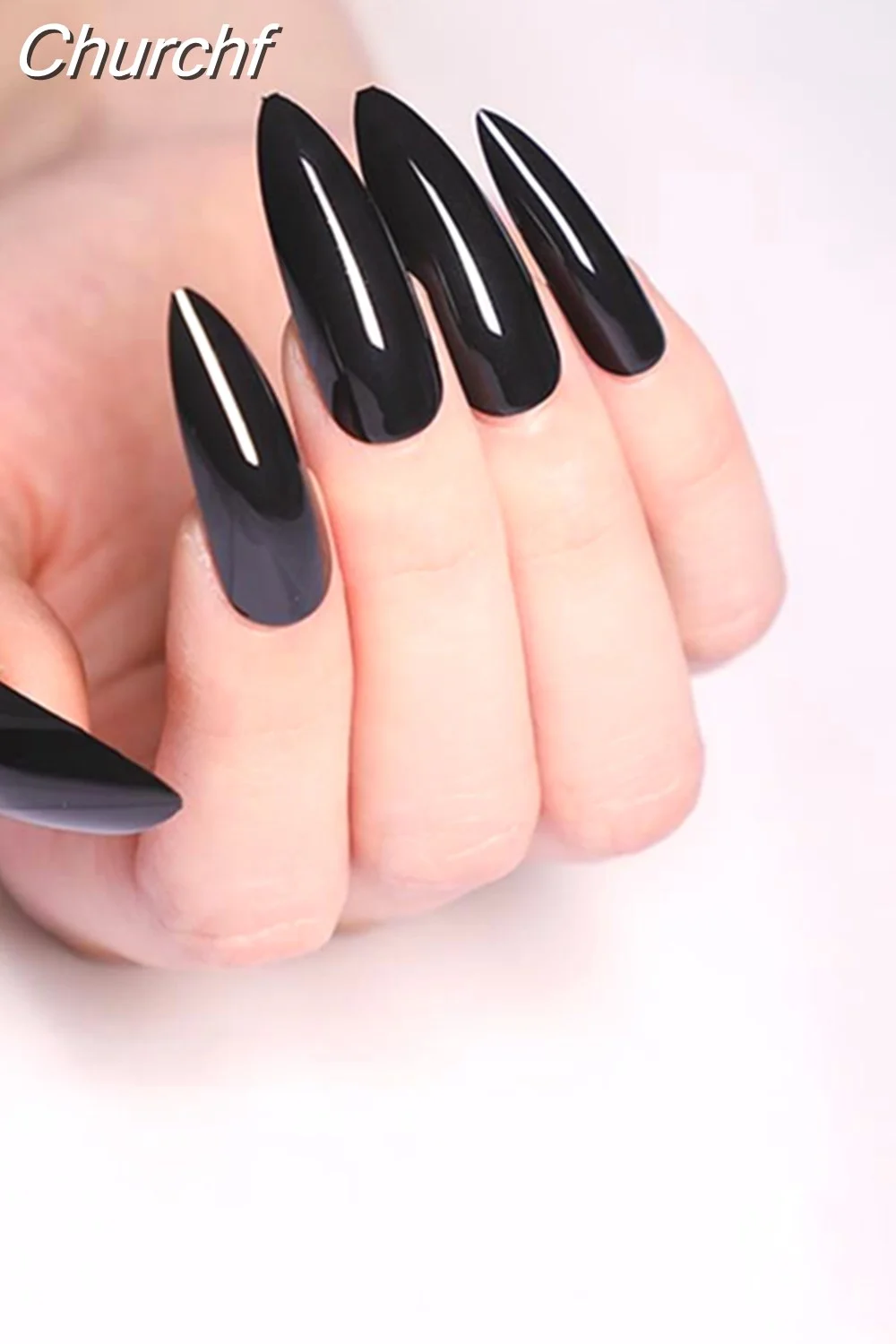 Churchf French White Black Short False Nails with Rhinestone Design Fake Nails Press on Nails Acrylic Full Cover Nail Art Tips-Nail Inspo