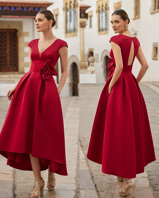 Beautiful Flower Red Short Ankle Length Prom Dress | ZT0277