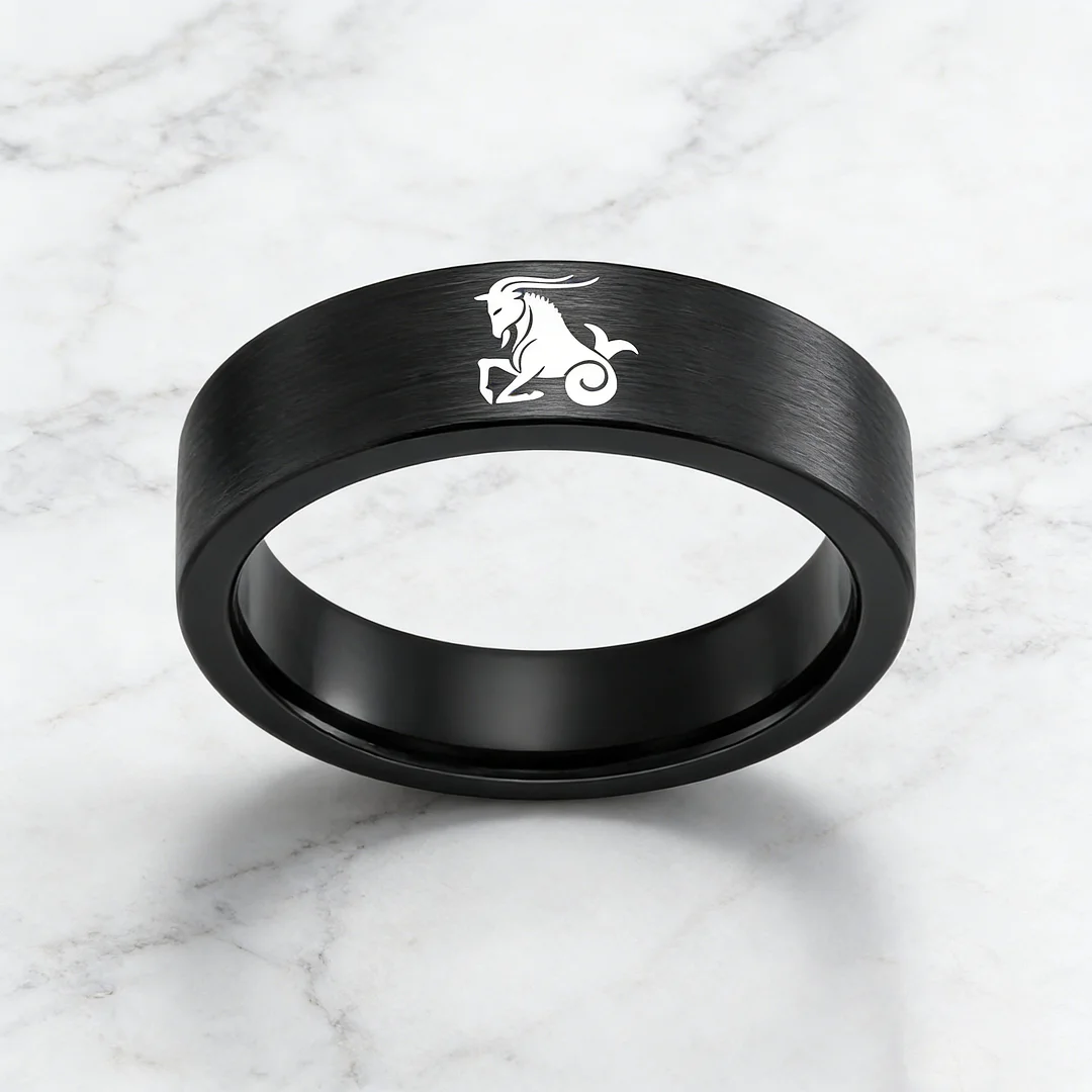 Men Women Black Capricorn Tungsten Carbide Rings Couple Wedding Bands Flat Comfort Fit 4MM 6MM 8MM Width