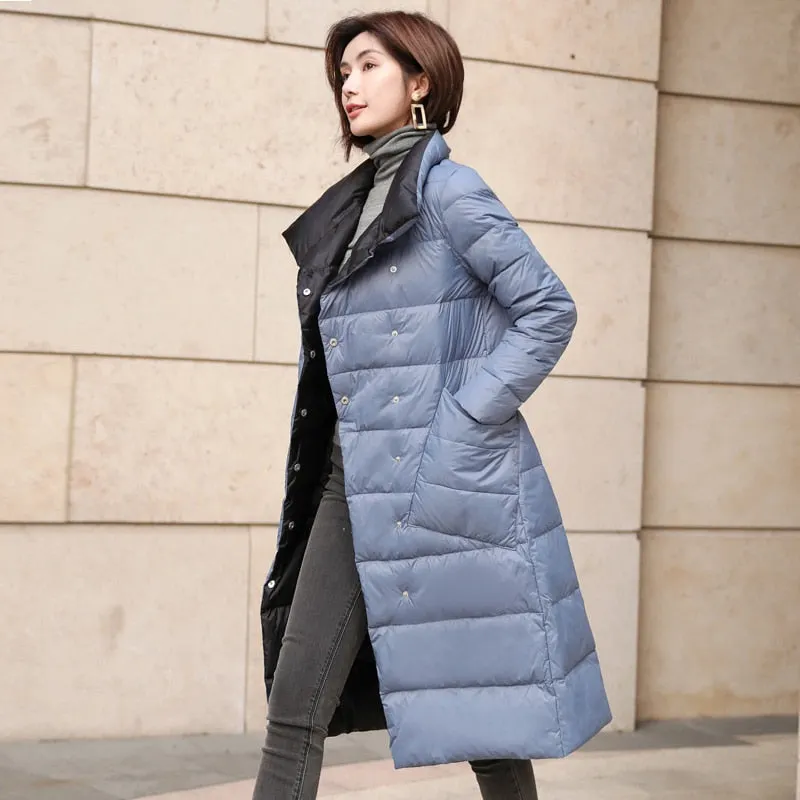 Ailegogo 2021 Duck Down Jacket Women Winter Long Thick Double Sided Plaid Coat Female Warm Down Parka For Women Slim Clothes