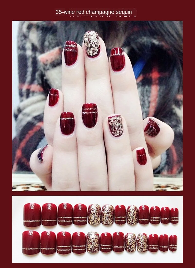 Nails Art Fake Nail Tips Press on Tipsy with Glue Coffin Stick Designs Clear Display Set Full Cover Artificial Short kiss square-Nail Inspo