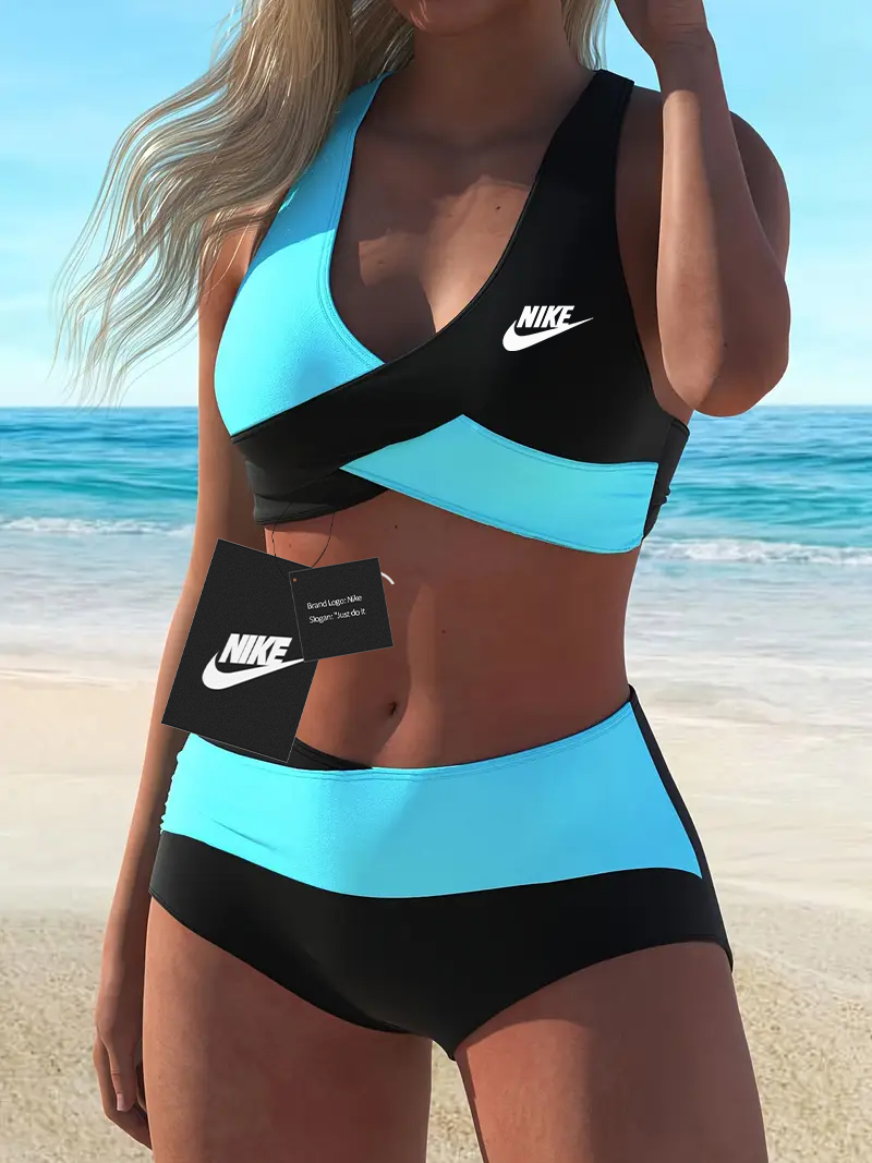 Novo conjunto de fatos de banho bicolor de praia para mulher 2025