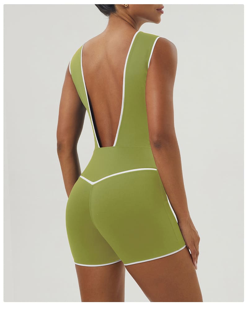 PASUXI Women's Athletic Romper - Fruit Green Sports Bodycon Jumpsuit with Back Detail for Trendy Exercise