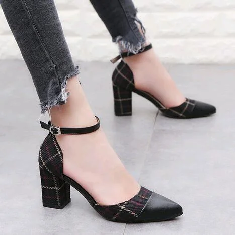 2022 Classic Shoes Women Pumps Thick Heels Shoes Ankle Strap Lattice Women's Stiletto Buckle Shoes Chaussures