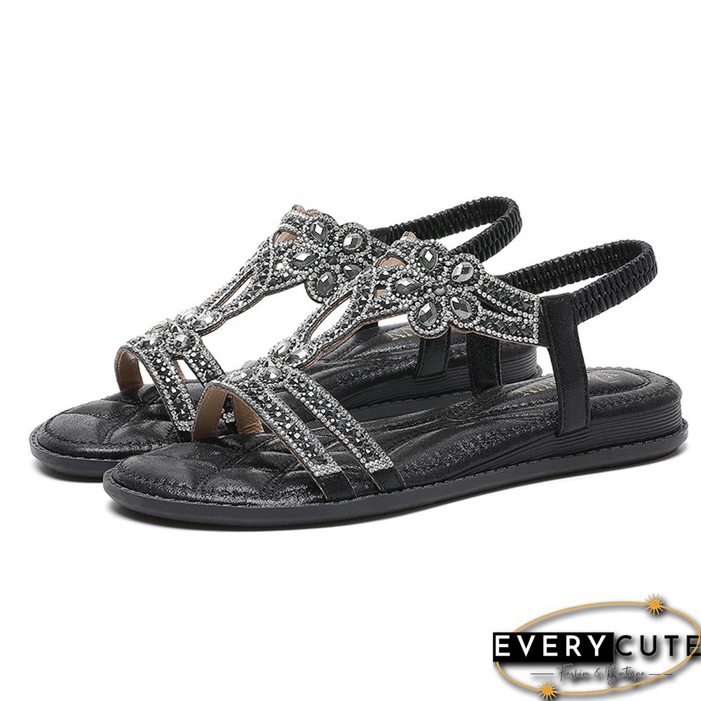 Crystal Women's Sandals Gold Silver Weddings Ladies Sandals Flat Summer Shoes Casual Woman Big Size 40 41 Sandalia Feminina