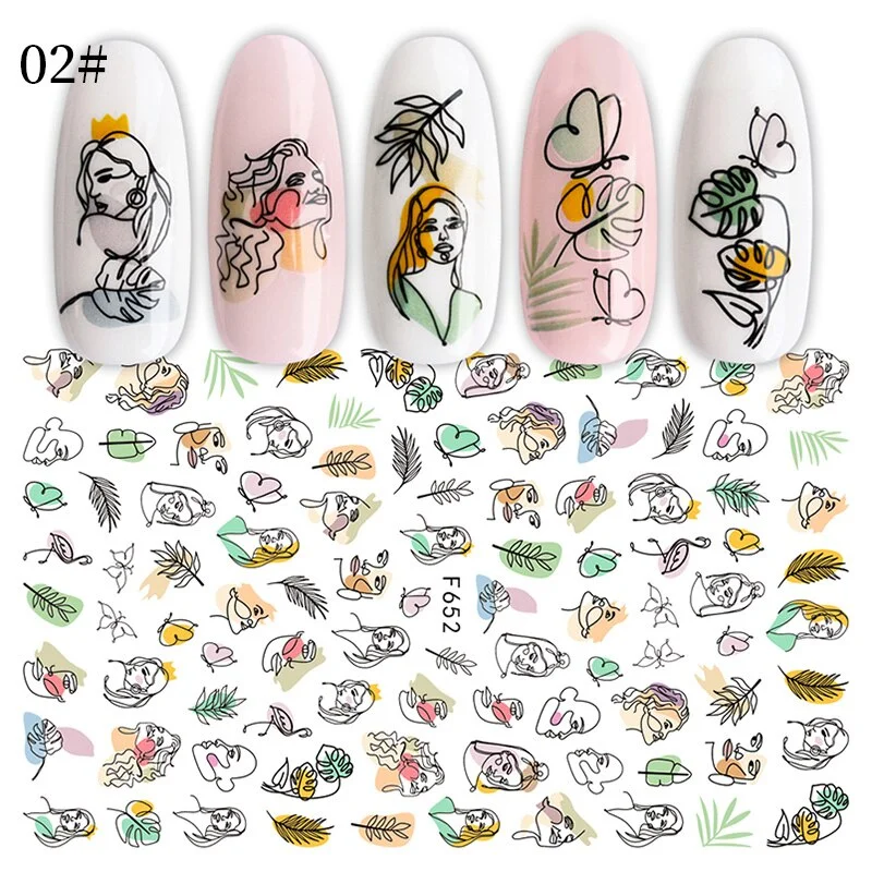 1PC 3D Nail Sticker Stick Figure Woman Face Pattern Special Transfer Picture Flowers Sliders Sticker DIY Nail Art Decoration