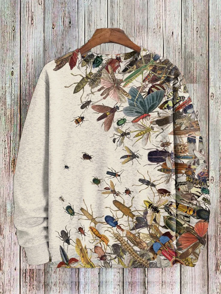 Men's Retro Bee Insect Boho Art Print Pullover Casual Sweatshirt