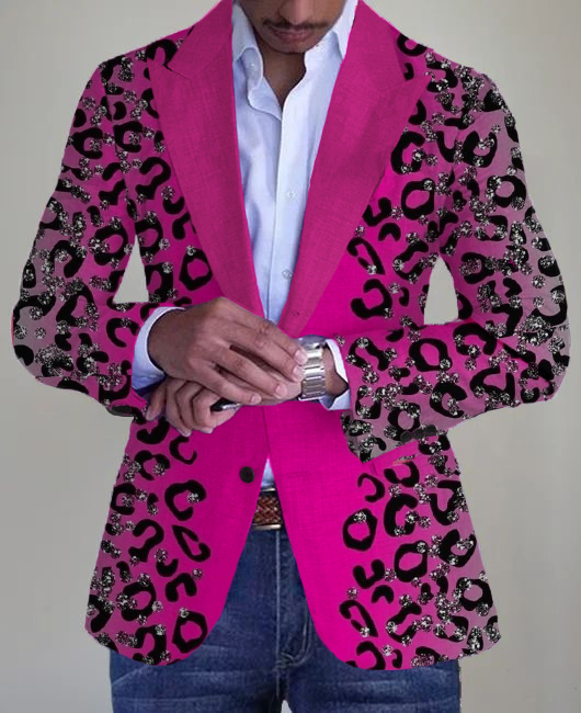 Business Peaked Lapel Gradient Glitter Leopard Pattern Blazer