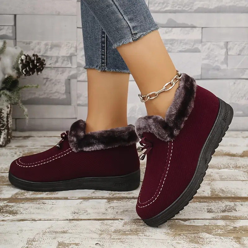 Women's thick, fleece-lined, non-slip, warm winter boots, slip-on, everyday ankle boots, comfortable, short, flat-soled winter boots for women, elegant, classic high-heeled boots, wide-width boots for women. Product Details 3