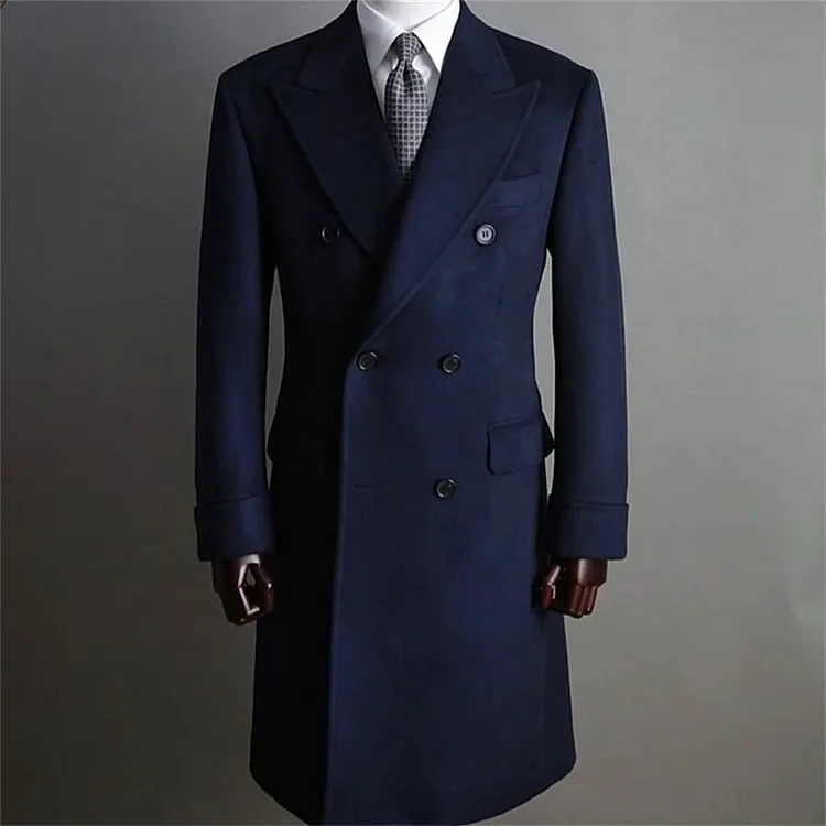 Men's Winter Coat Casual Solid Lapel Collar Double-Breasted Long Sleeve Mid-Length Fur Coats