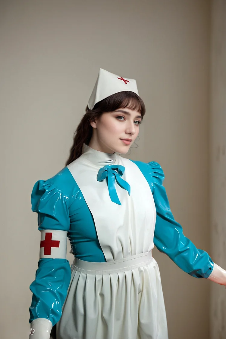 Women Latex Dress Florence Nightingale Nurse Red cross