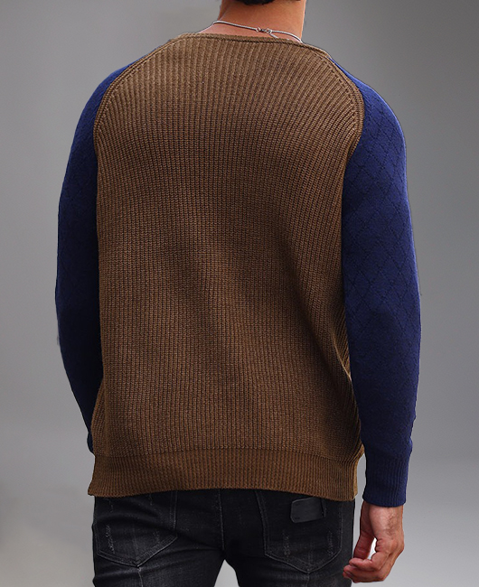 Casual Colorblocks Crew Neck Long Sleeve Knitted Sweater