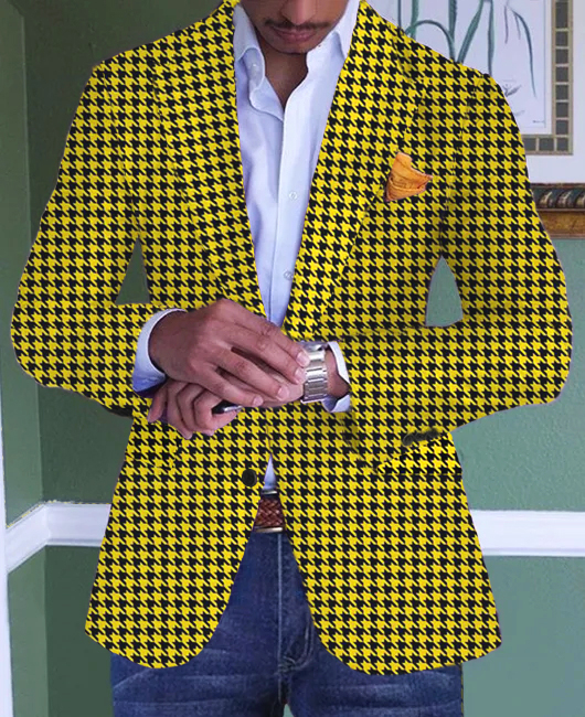 Single Breasted Houndstooth Chest Pocket Long Sleeve Blazer