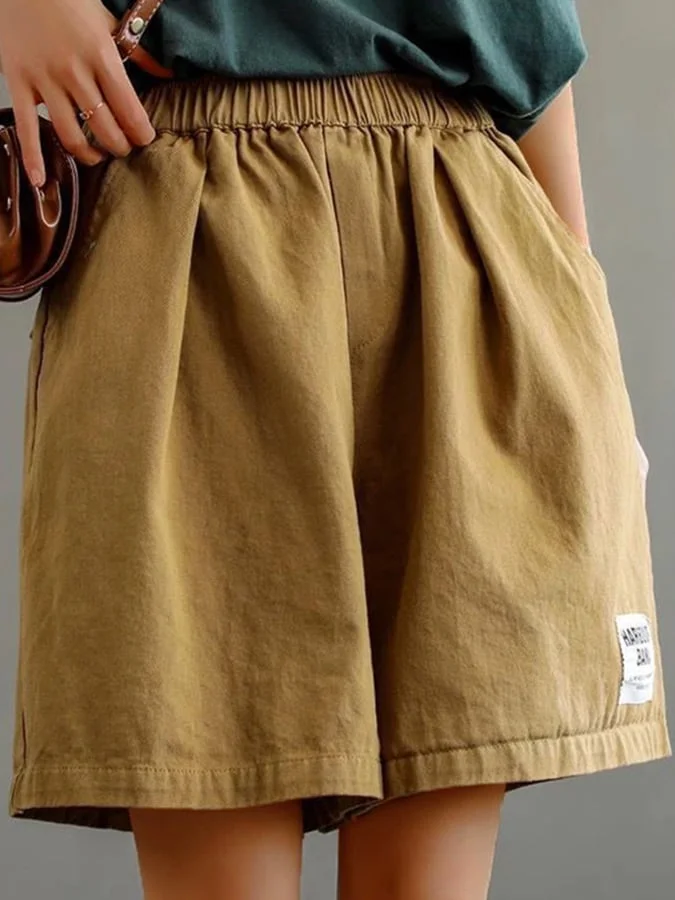 Women's Solid Color Simple Double Pocket Casual Shorts