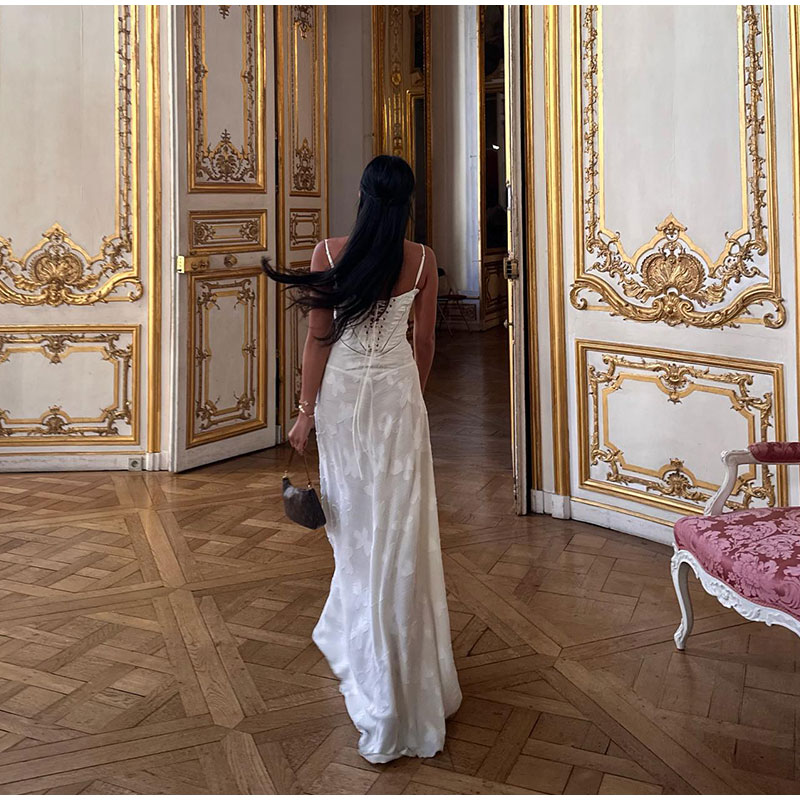 Elegant Floral Print Spaghetti Strap Maxi Dress-Vestes Novas