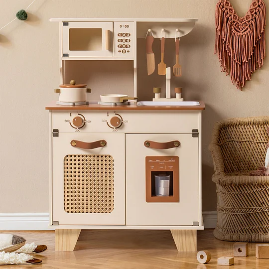 ROBUD Mocha Montessori Wooden Play Kitchen with Ice Dispenser	 | Robotime Online