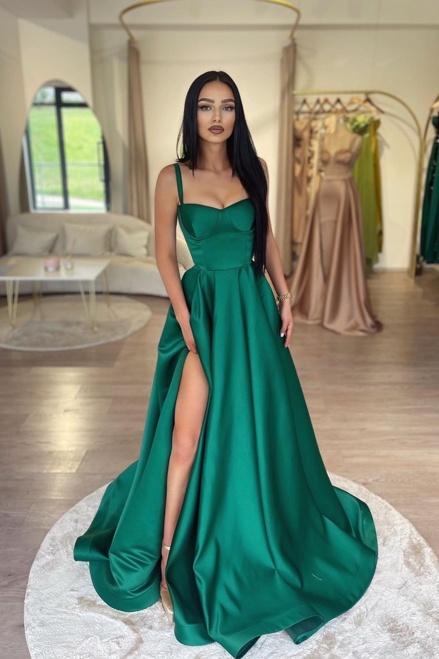 Mermaid Green Charming Sleeveless Party Prom Dress with High Slit | Risias