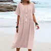 Gioiacombo&trade; Nuovo abito midi casual da donna a maniche corte in cotone e lino