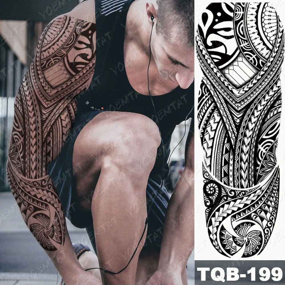 Large Arm Sleeve Tattoo Lion Cross Prayer Waterproof Temporary Tatto Sticker Tiger Beach Compass Body Art Full Fake Tatoo Men