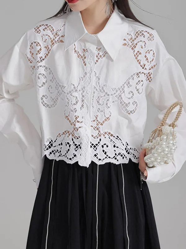 Stylish Short Hollow-Out Embroidered Shirt main image 0