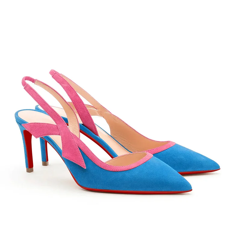 65mm Women's Pointed Toe Stitching Color Kitten Stillettos Slingback Red Bottoms Pumps Sandals Vocosi VOCOSI